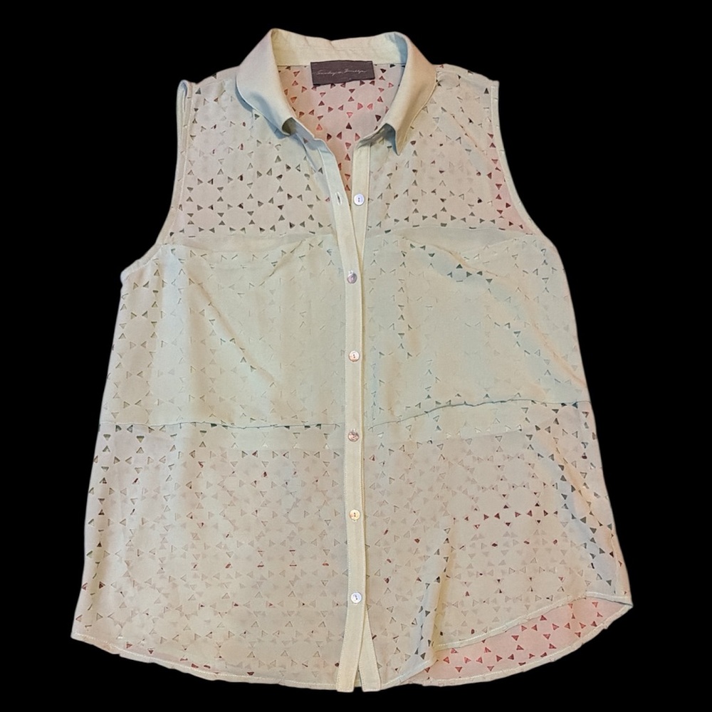 Sunday in Brooklyn Semi-Sheer Sleeveless Button-Up Blouse in Pale Yellow